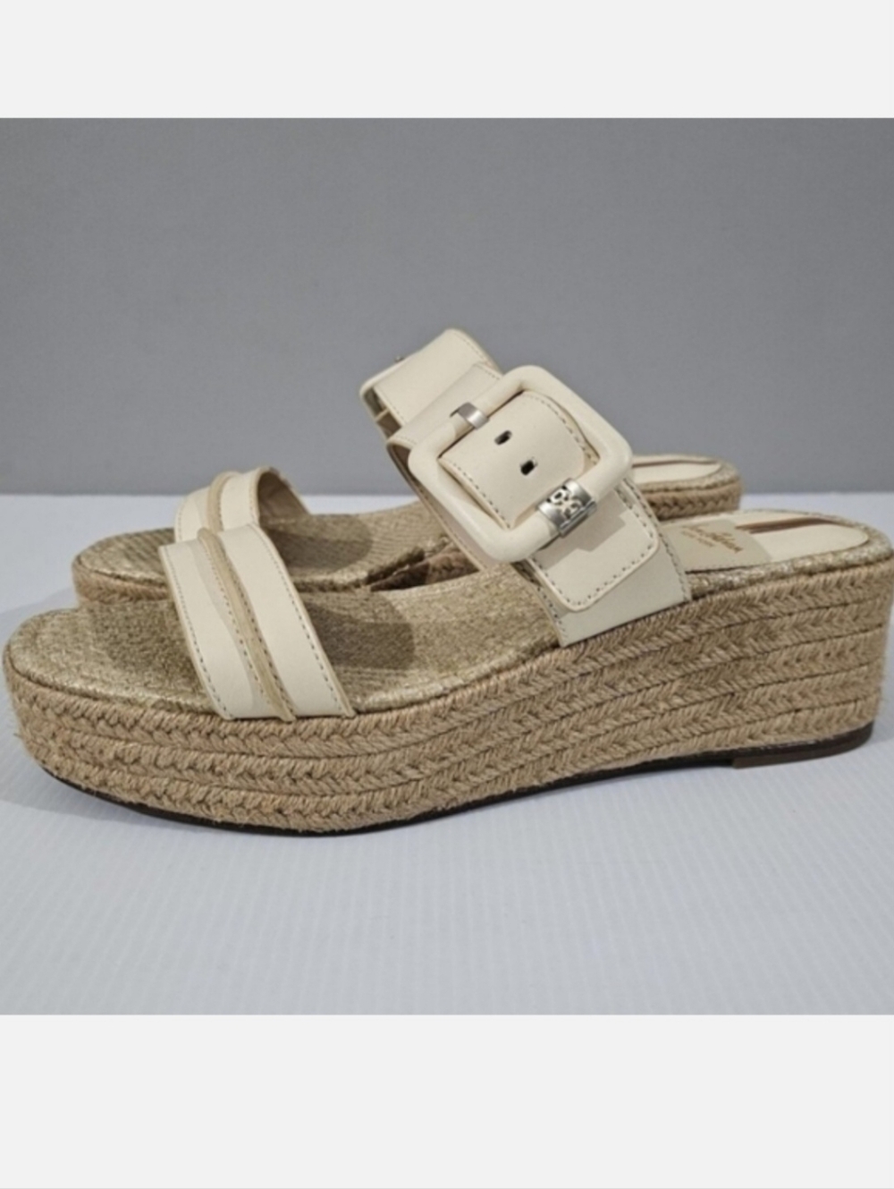 Sam Edelman Carson Espadrille Wedge Sandal Womens 9.5 Cream Leather Platform NEW